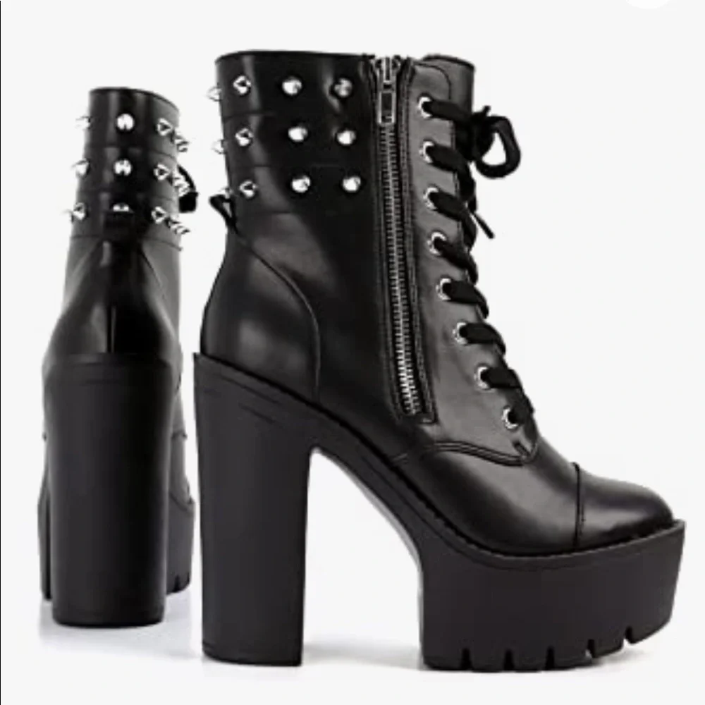 Black platform studded ankle boots